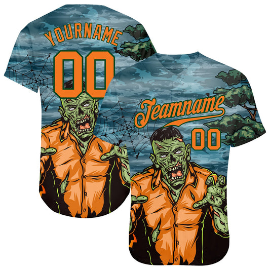 Custom 3D Pattern Halloween Trick Treat Horror Night Authentic Baseball Jersey - Sky-Custom