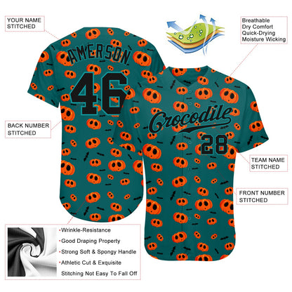 Custom 3D Pattern Halloween Pumpkins Authentic Baseball Jersey - Sky-Custom
