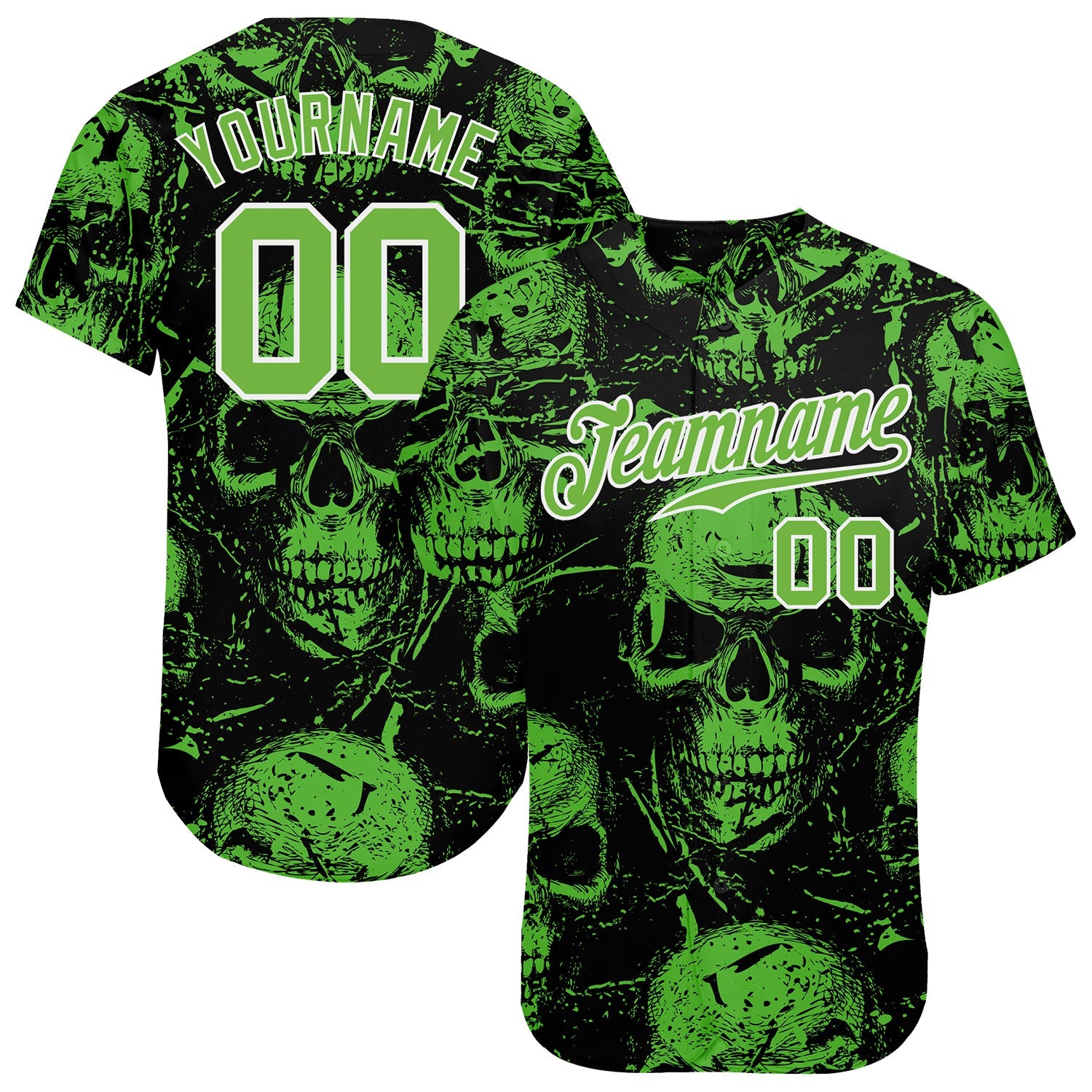 Custom 3D Pattern Halloween Skulls Authentic Baseball Jersey - Sky-Custom