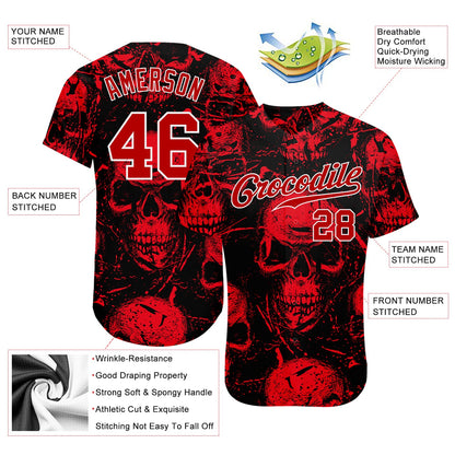 Custom 3D Pattern Halloween Skulls Authentic Baseball Jersey - Sky-Custom