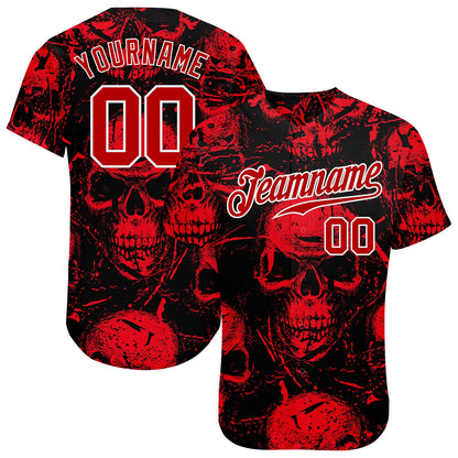 Custom 3D Pattern Halloween Skulls Authentic Baseball Jersey - Sky-Custom