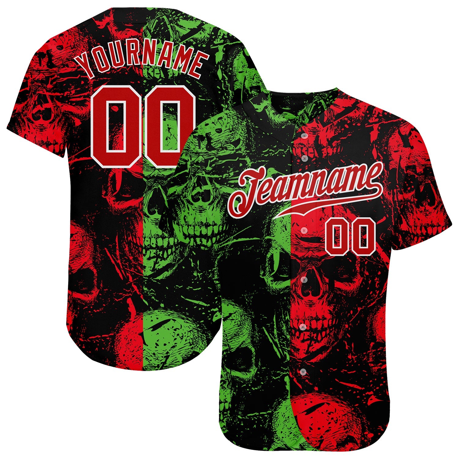 Custom 3D Pattern Halloween Skulls Authentic Baseball Jersey - Sky-Custom