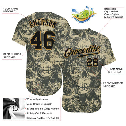 Custom 3D Pattern Halloween Skulls Authentic Baseball Jersey - Sky-Custom