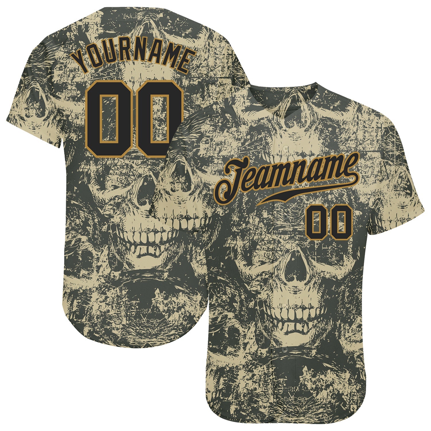 Custom 3D Pattern Halloween Skulls Authentic Baseball Jersey - Sky-Custom