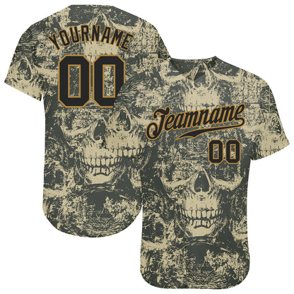 Custom 3D Pattern Halloween Skulls Authentic Baseball Jersey - Sky-Custom