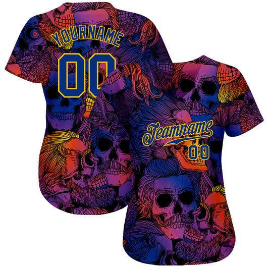 Custom 3D Pattern Halloween Skulls Authentic Baseball Jersey - Sky-Custom