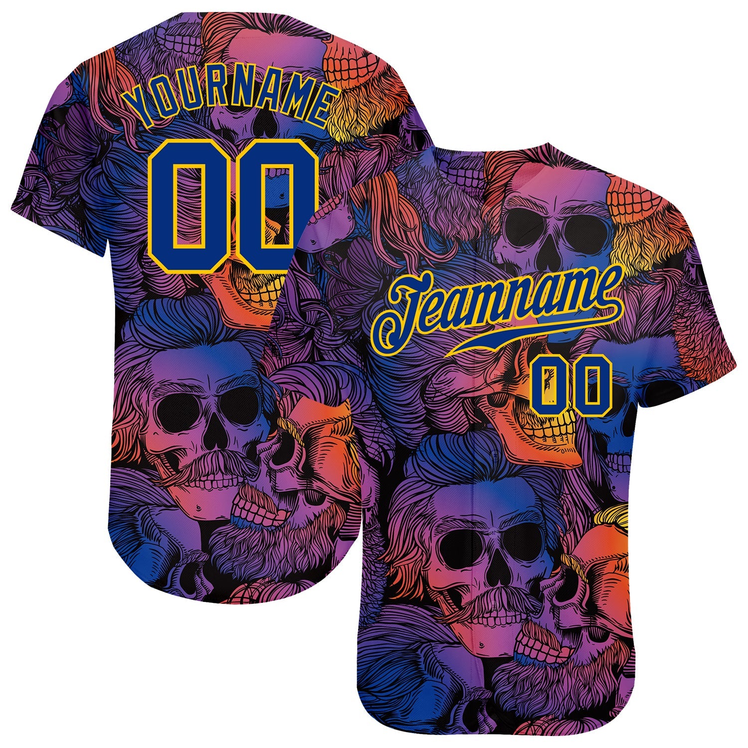 Custom 3D Pattern Halloween Skulls Authentic Baseball Jersey - Sky-Custom