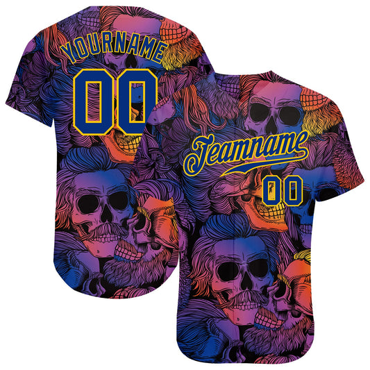Custom 3D Pattern Halloween Skulls Authentic Baseball Jersey - Sky-Custom