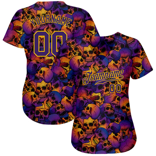 Custom 3D Pattern Halloween Skulls Authentic Baseball Jersey - Sky-Custom