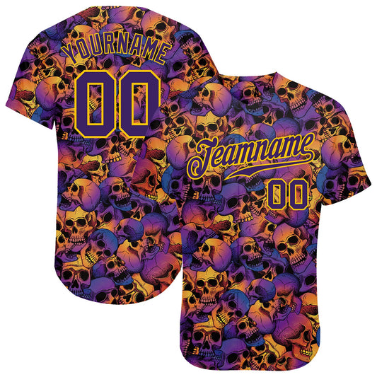 Custom 3D Pattern Halloween Skulls Authentic Baseball Jersey - Sky-Custom