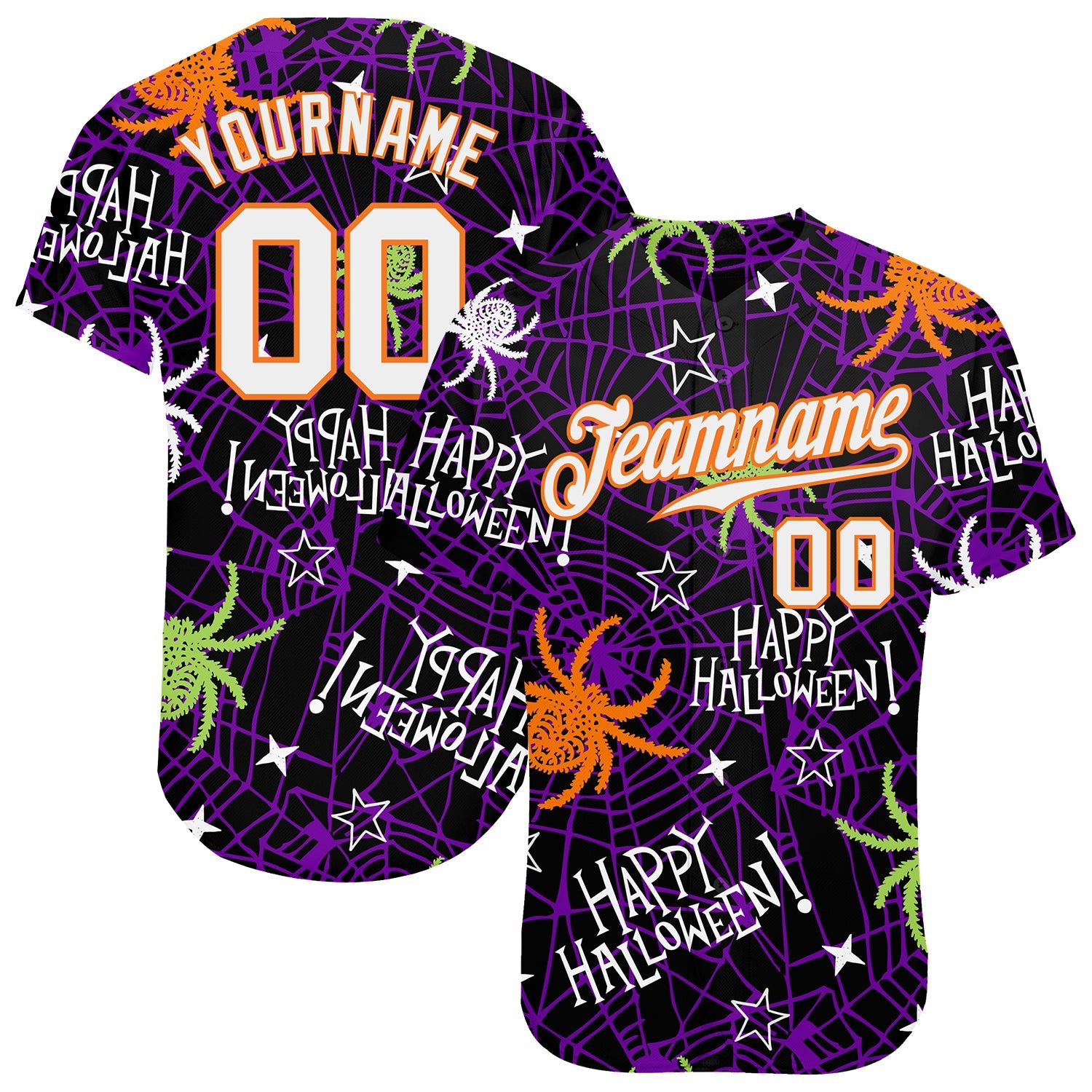 Custom 3D Pattern Happy Halloween Spiders Authentic Baseball Jersey - Sky-Custom