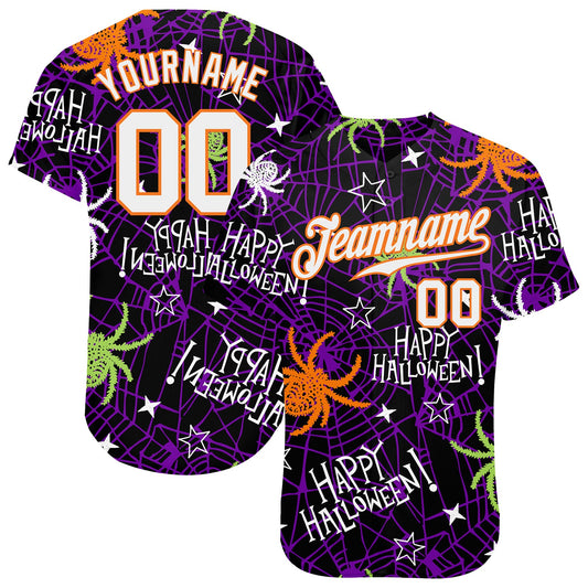 Custom 3D Pattern Happy Halloween Spiders Authentic Baseball Jersey - Sky-Custom