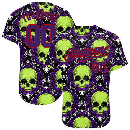 Custom 3D Pattern Halloween Skulls Authentic Baseball Jersey - Sky-Custom