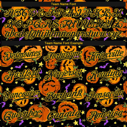 Custom 3D Pattern Halloween Pumpkins Bats Stars Authentic Baseball Jersey - Sky-Custom