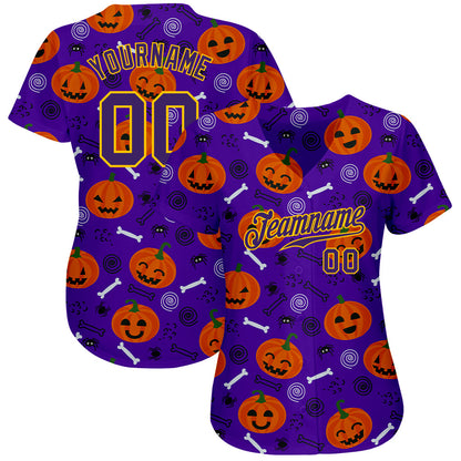 Custom 3D Pattern Halloween Pumpkins Authentic Baseball Jersey - Sky-Custom