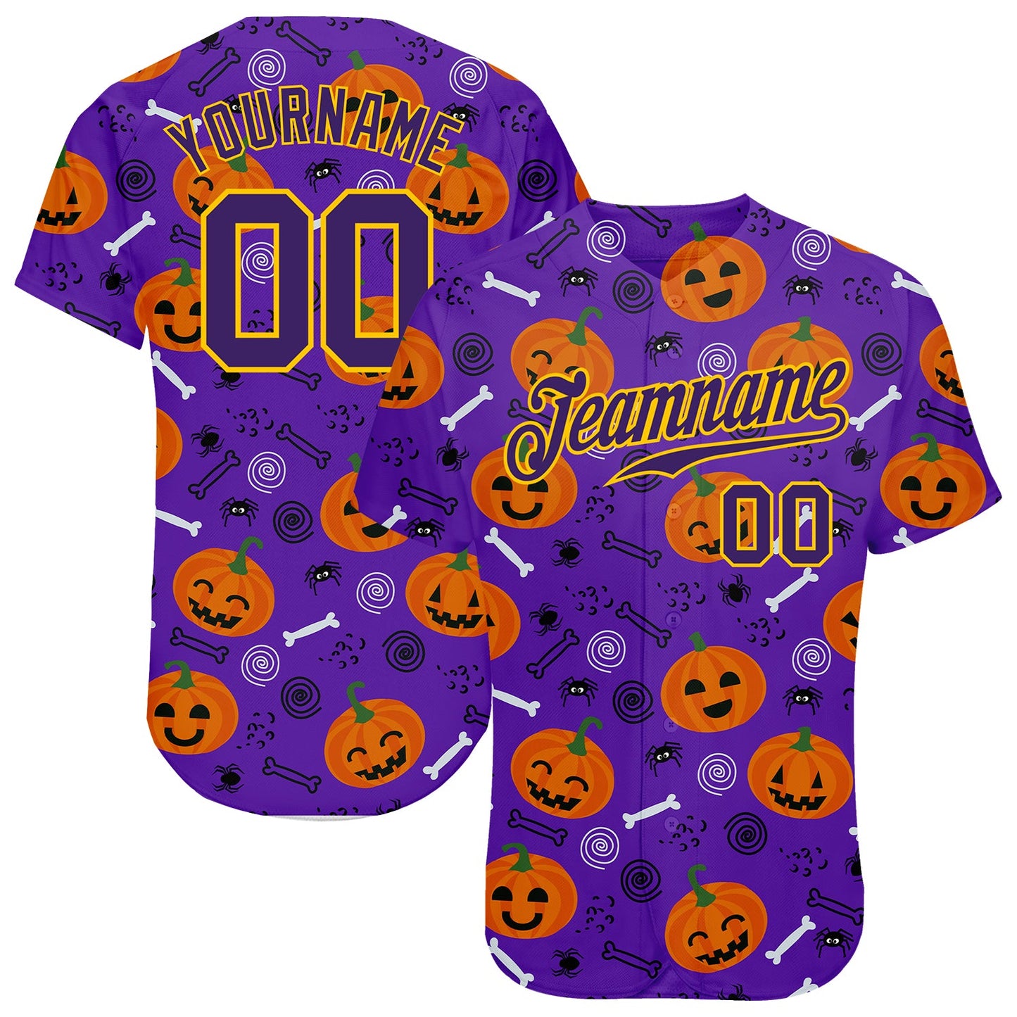 Custom 3D Pattern Halloween Pumpkins Authentic Baseball Jersey - Sky-Custom