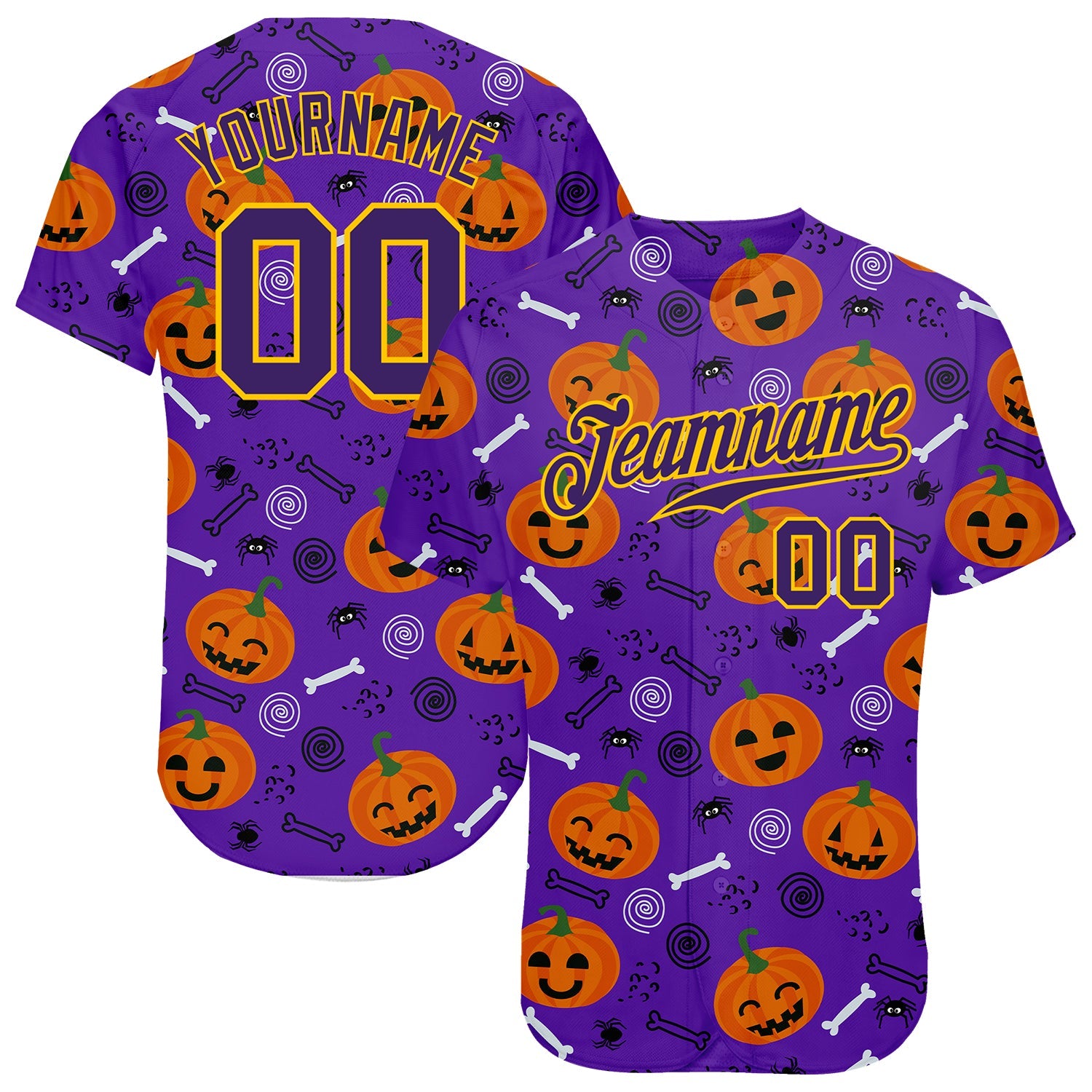 Custom 3D Pattern Halloween Pumpkins Authentic Baseball Jersey - Sky-Custom