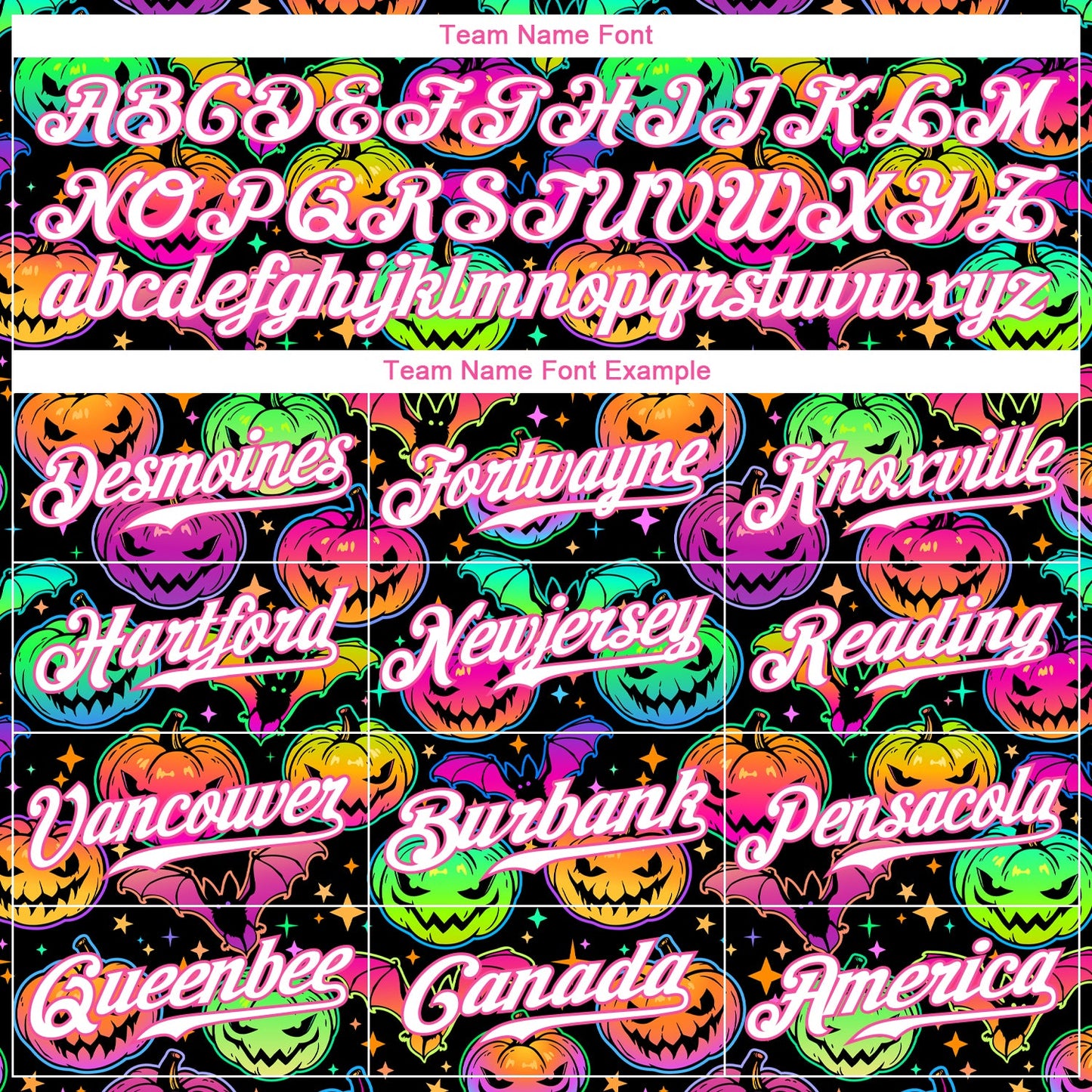 Custom 3D Pattern Bright Multicolored Halloween Pumpkins And Bats Authentic Baseball Jersey - Sky-Custom