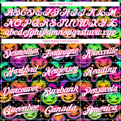 Custom 3D Pattern Bright Multicolored Halloween Pumpkins And Bats Authentic Baseball Jersey - Sky-Custom