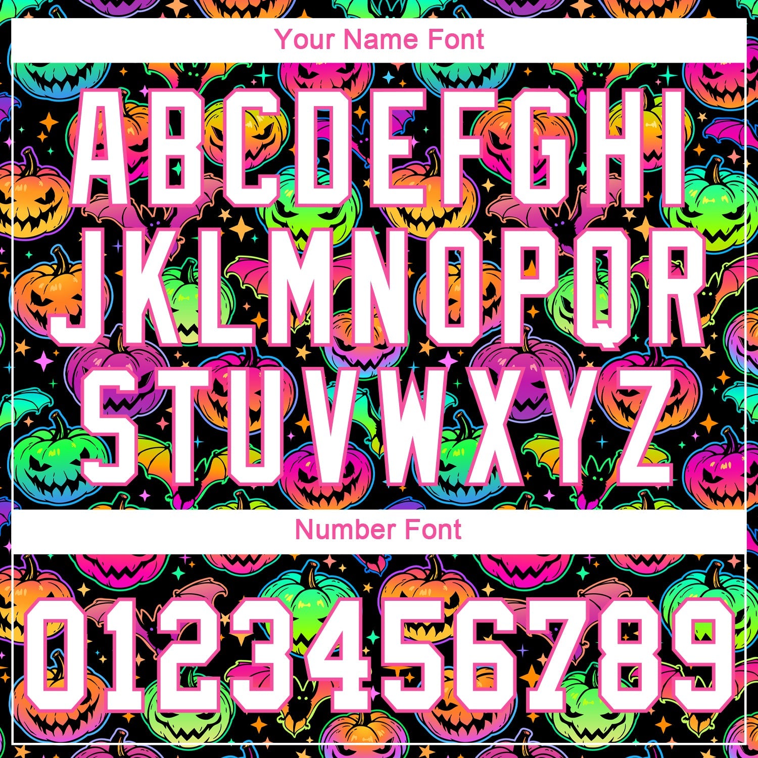 Custom 3D Pattern Bright Multicolored Halloween Pumpkins And Bats Authentic Baseball Jersey - Sky-Custom