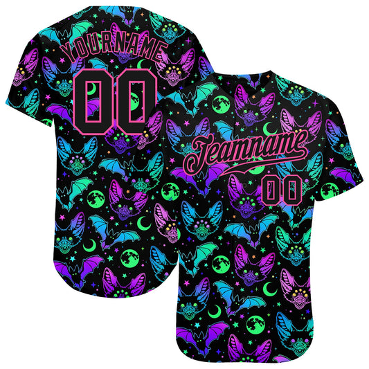 Custom 3D Pattern Bright Multicolored Halloween Bats Authentic Baseball Jersey - Sky-Custom