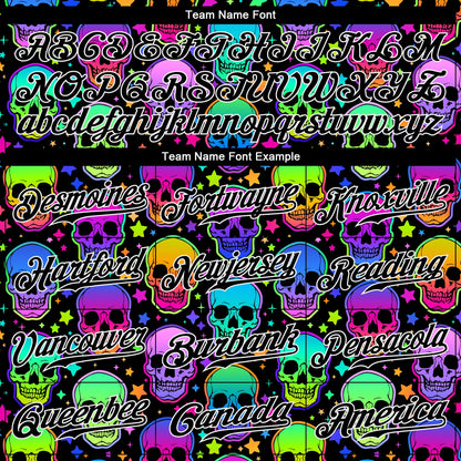 Custom 3D Pattern Bright Multicolored Halloween Skulls Authentic Baseball Jersey - Sky-Custom