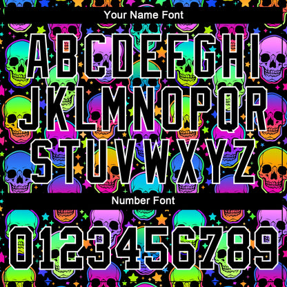 Custom 3D Pattern Bright Multicolored Halloween Skulls Authentic Baseball Jersey - Sky-Custom