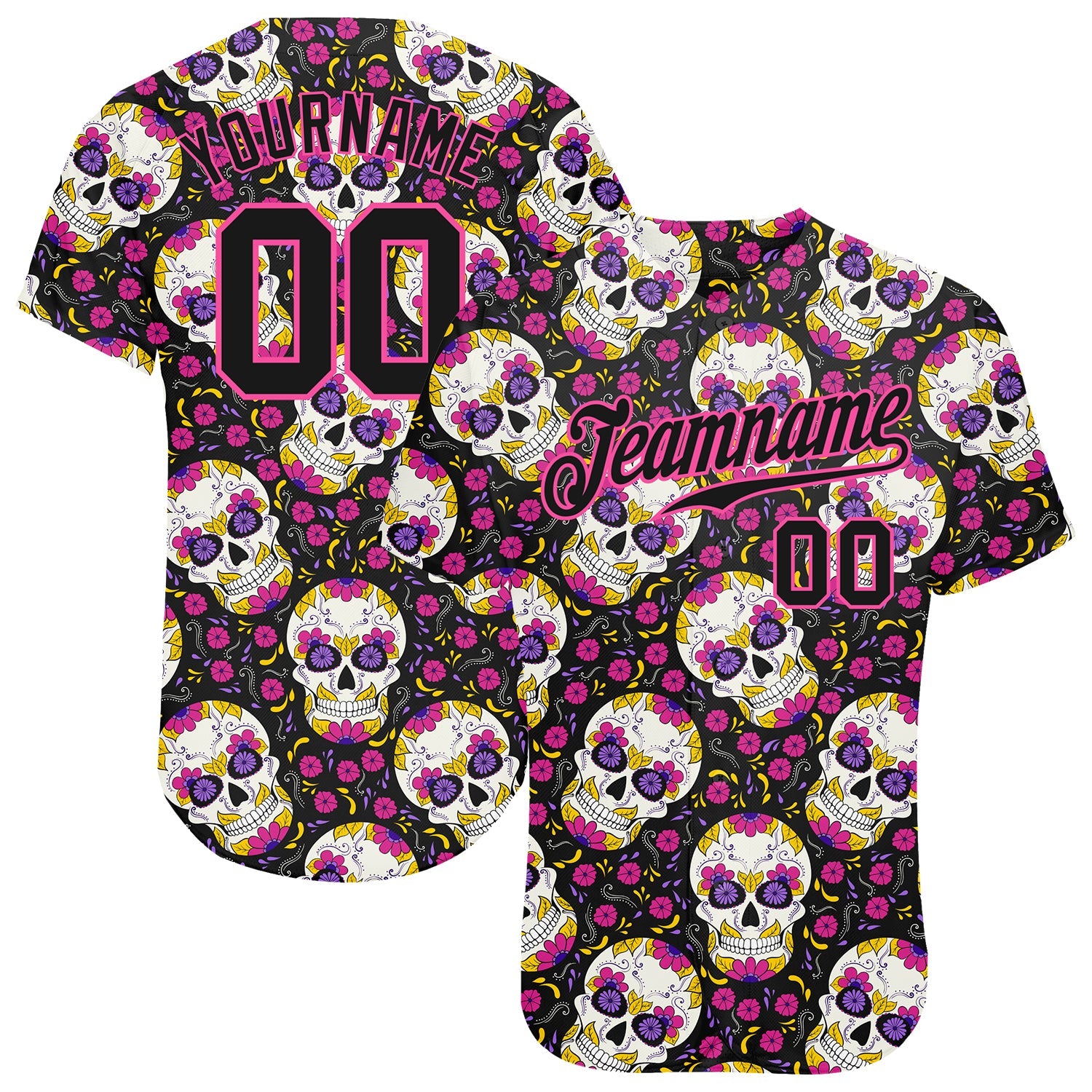 Custom 3D Pattern Halloween Skulls With Floral Authentic Baseball Jersey - Sky-Custom