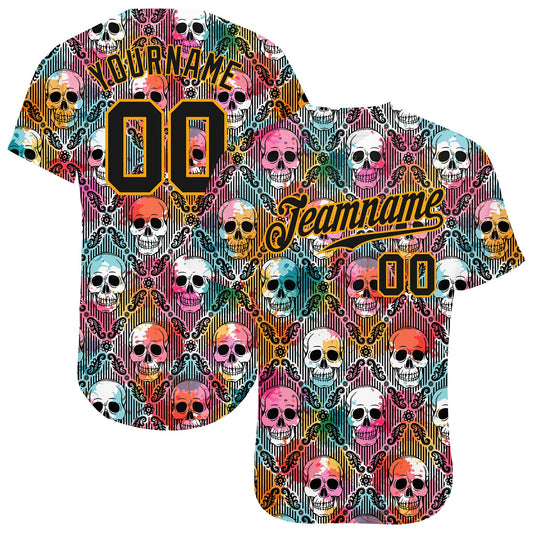 Custom 3D Pattern Halloween Skulls Authentic Baseball Jersey - Sky-Custom