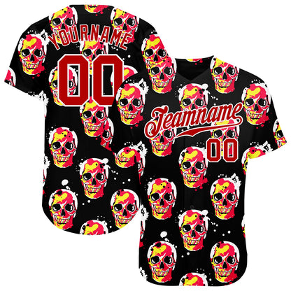 Custom 3D Pattern Halloween Skulls Authentic Baseball Jersey - Sky-Custom