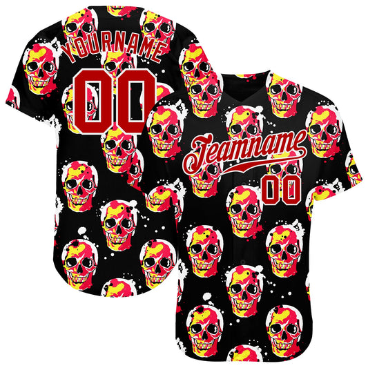 Custom 3D Pattern Halloween Skulls Authentic Baseball Jersey - Sky-Custom