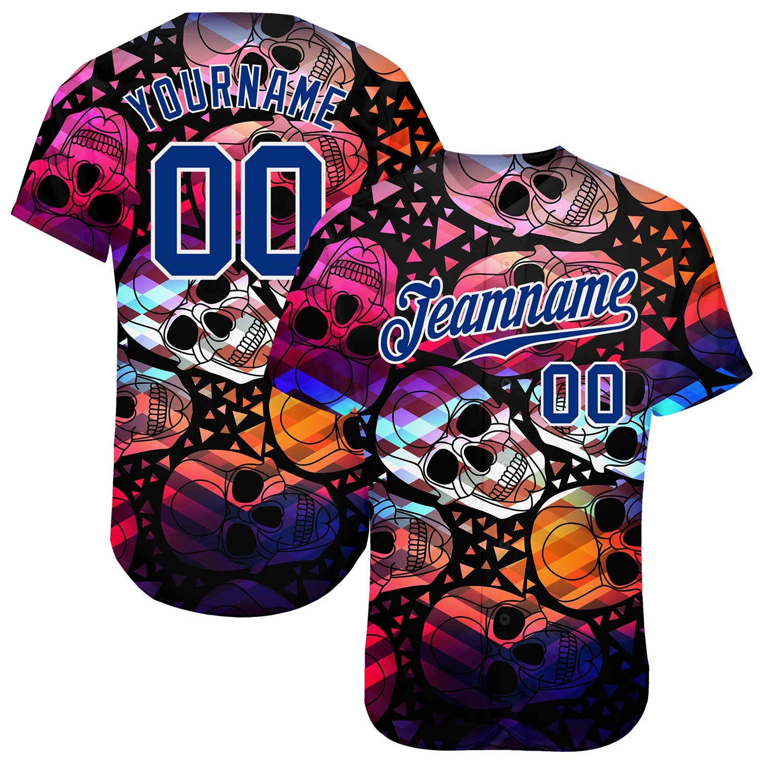 Custom 3D Pattern Halloween Skulls Authentic Baseball Jersey - Sky-Custom
