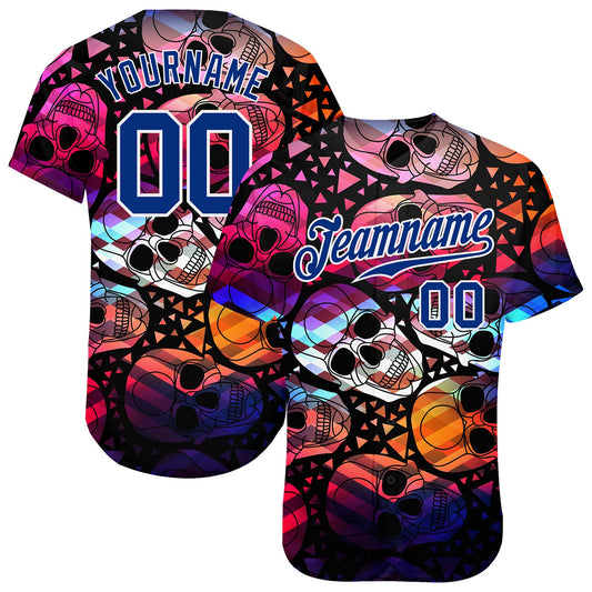 Custom 3D Pattern Halloween Skulls Authentic Baseball Jersey - Sky-Custom