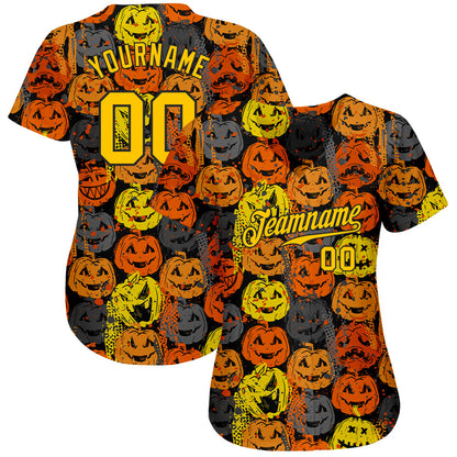 Custom 3D Pattern Halloween Pumpkins Authentic Baseball Jersey - Sky-Custom