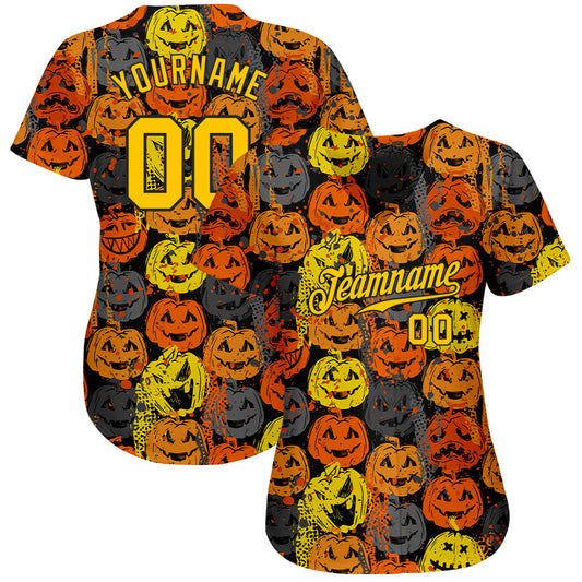 Custom 3D Pattern Halloween Pumpkins Authentic Baseball Jersey - Sky-Custom