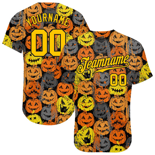Custom 3D Pattern Halloween Pumpkins Authentic Baseball Jersey - Sky-Custom