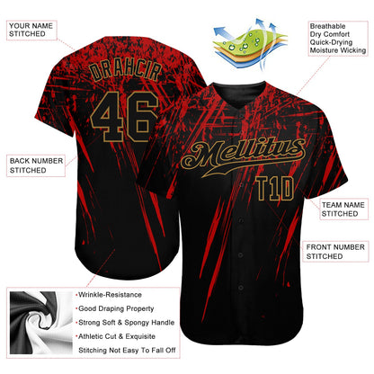 Custom Black Black Red-Old Gold 3D Pattern Design Authentic Baseball Jersey - Sky-Custom