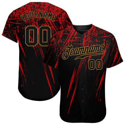 Custom Black Black Red-Old Gold 3D Pattern Design Authentic Baseball Jersey - Sky-Custom