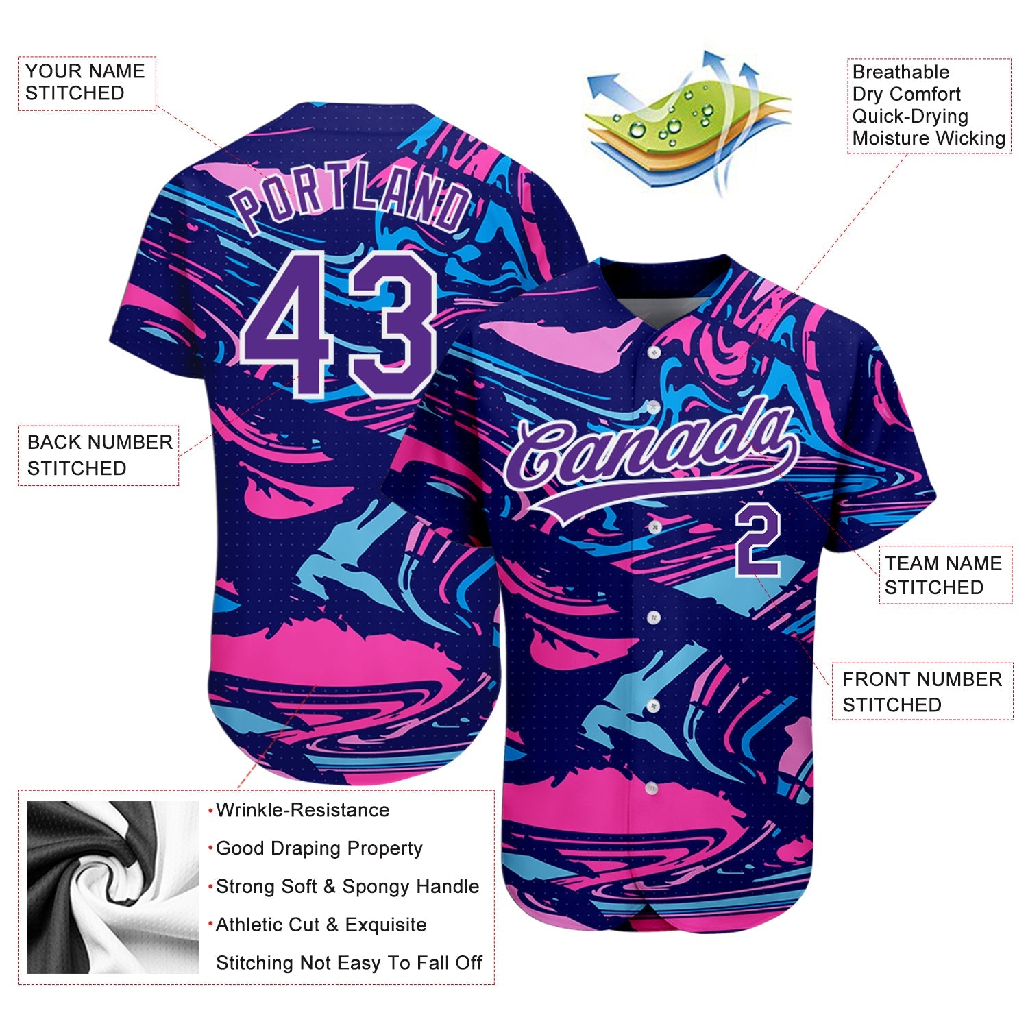 Custom Figure Purple-White 3D Pattern Design Authentic Baseball Jersey - Sky-Custom
