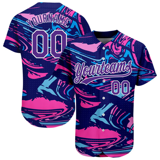 Custom Figure Purple-White 3D Pattern Design Authentic Baseball Jersey - Sky-Custom