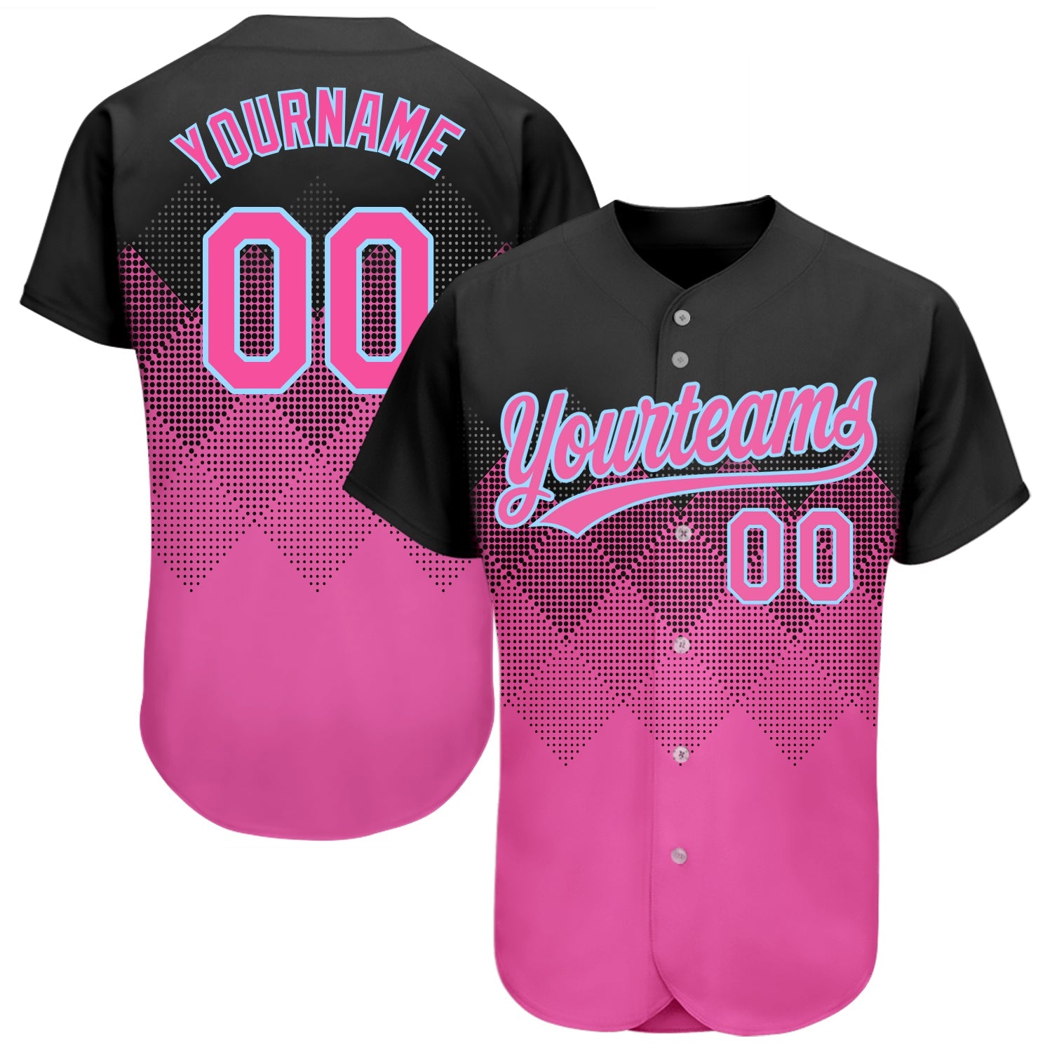 Custom Black Pink-Light Blue 3D Pattern Design Authentic Baseball Jersey - Sky-Custom