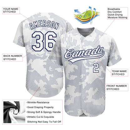 Custom White White-Navy 3D Pattern Design Authentic Baseball Jersey - Sky-Custom