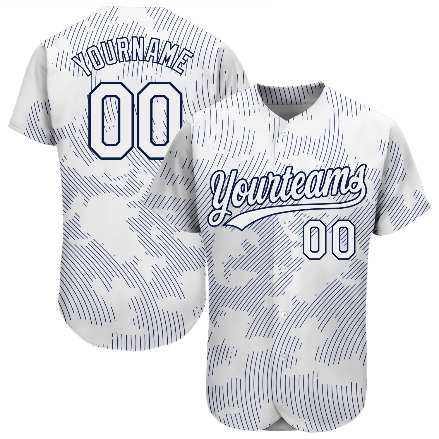 Custom White White-Navy 3D Pattern Design Authentic Baseball Jersey - Sky-Custom