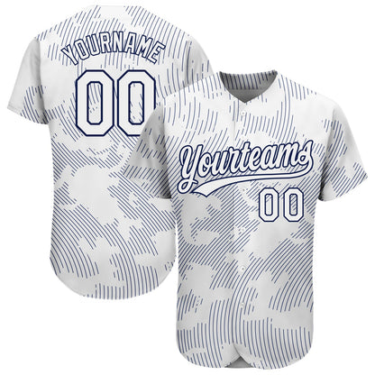 Custom White White-Navy 3D Pattern Design Authentic Baseball Jersey - Sky-Custom