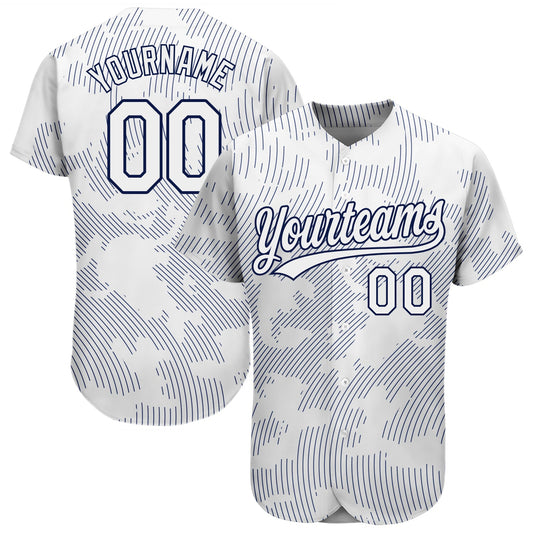 Custom White White-Navy 3D Pattern Design Authentic Baseball Jersey - Sky-Custom