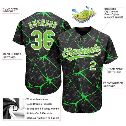 Custom Black Neon Green-White 3D Pattern Design Authentic Baseball Jersey - Sky-Custom