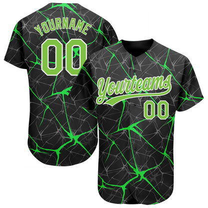 Custom Black Neon Green-White 3D Pattern Design Authentic Baseball Jersey - Sky-Custom