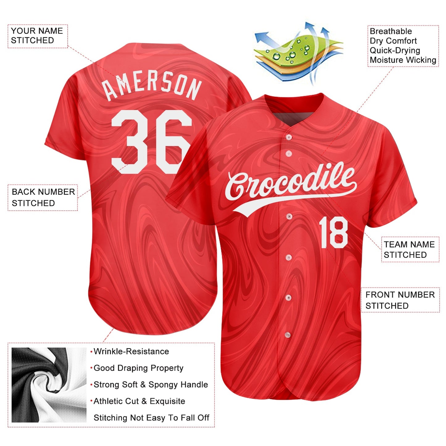 Custom Red White 3D Pattern Design Authentic Baseball Jersey - Sky-Custom