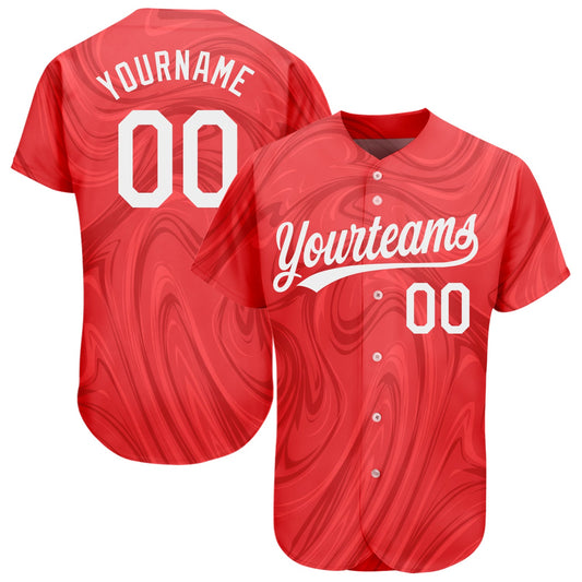 Custom Red White 3D Pattern Design Authentic Baseball Jersey - Sky-Custom
