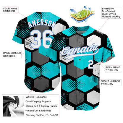 Custom Teal White-Light Blue 3D Pattern Design Authentic Baseball Jersey - Sky-Custom
